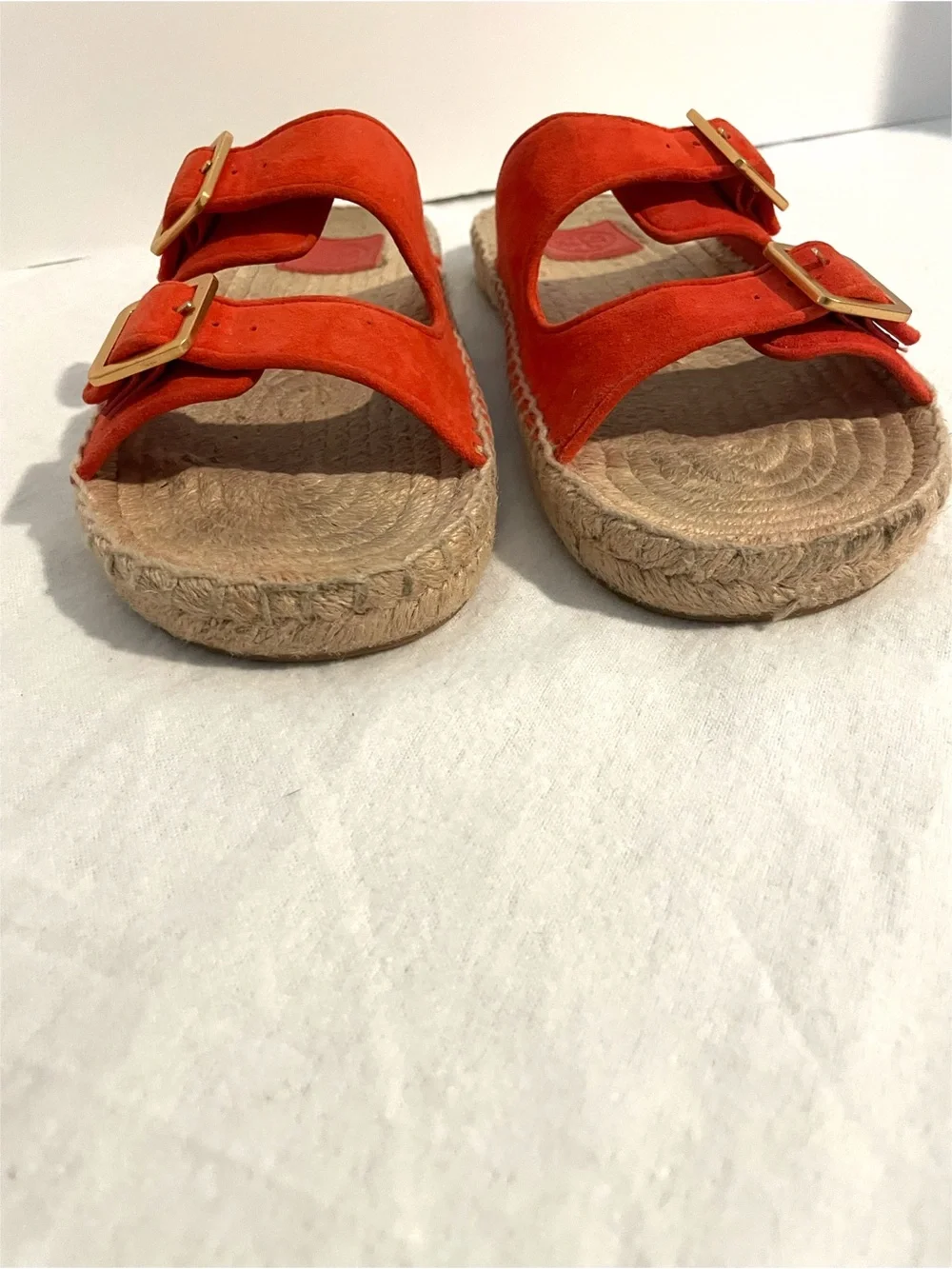 Tory Burch Orange Suede Espadrille Slide Sandals Buckle Logo Women’s US 7.5